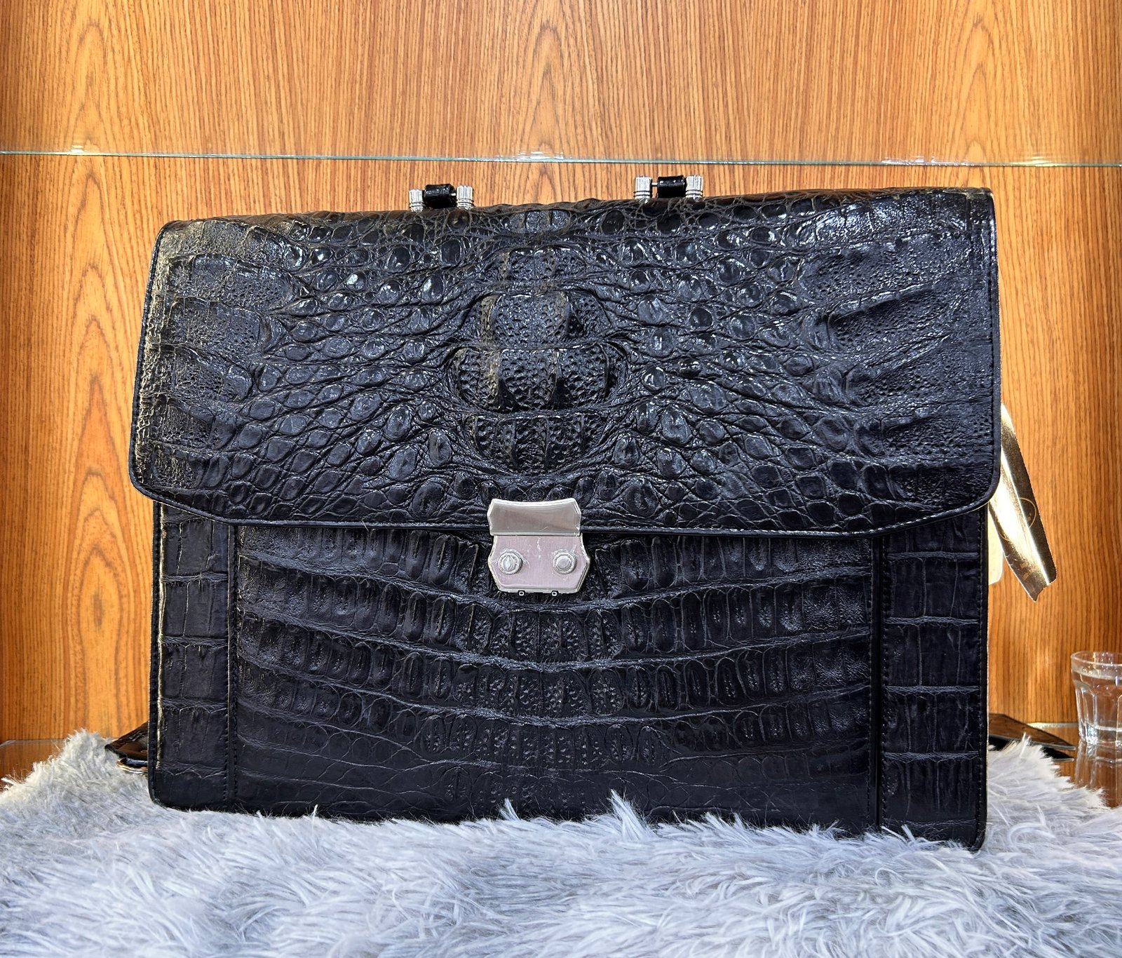 Luxury Genuine Black Crocodile Leather Handbag