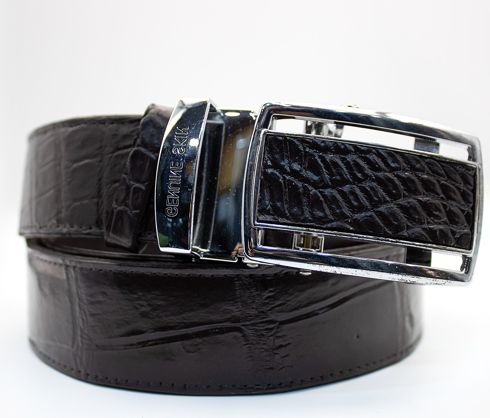 Handmade Dark Maroon Crocodile Leather Belt