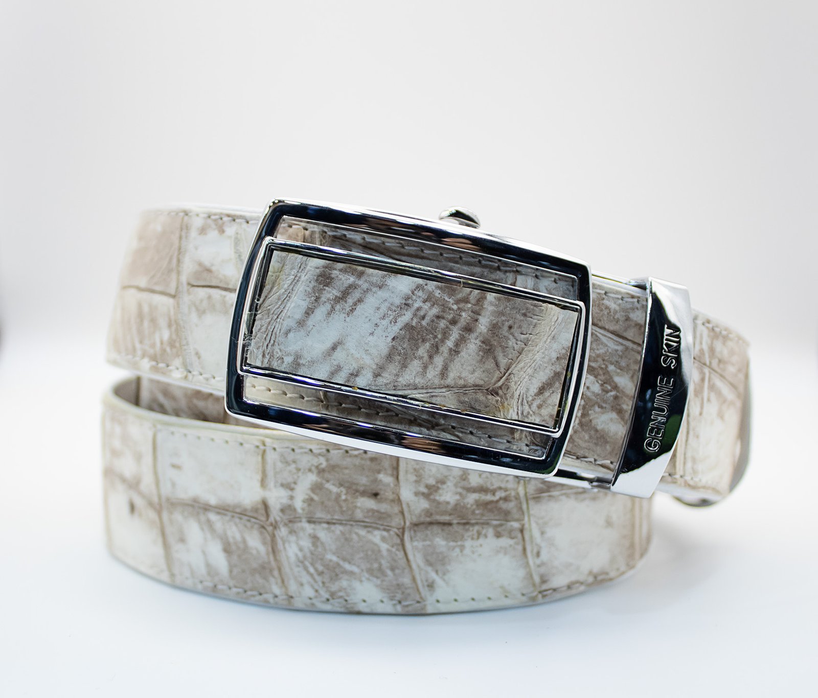 Handmade White Crocodile Leather Belt