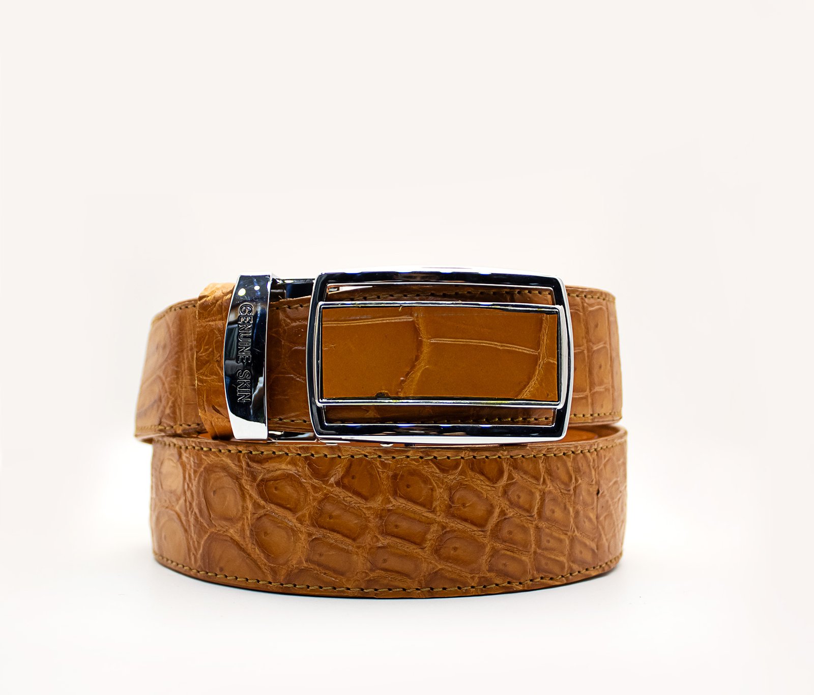 Handmade Brown Crocodile Leather Belt for Men )